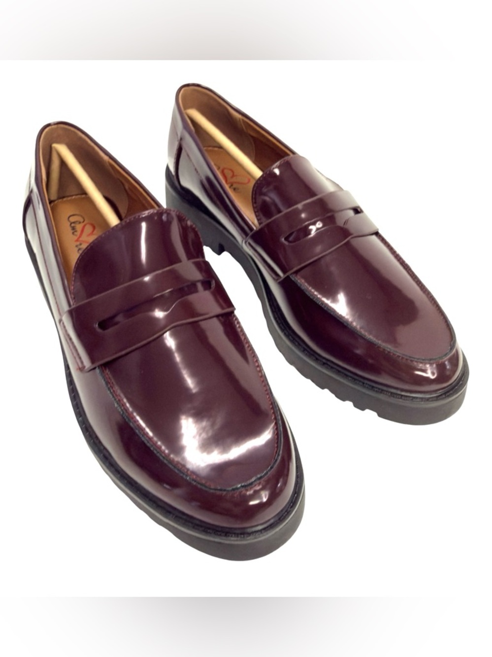 New MIA Amore "Hali" Lug Sole Burgundy Penny Vegan Loafers Size 8.5 - Picture 5 of 13